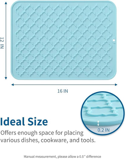 AMOAMI-Dish Drying Mats for Kitchen Counter-Silicone Dish Drying Mat-Kitchen Dish Drying Pad Heat Resistant Mat-Kitchen Gadgets Kitchen Accessories Kitchen Small Appliances(12" x 16", LIGHT BLUE)
