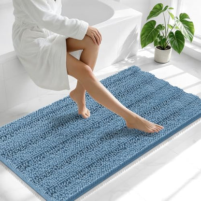 Smiry Thick Chenille Bathroom Runner Rugs 47x24, Soft Bath Mat, Airy Blue