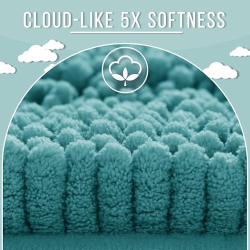 Yimobra Bathroom Rug Mat 44 x 24, Non Slip and Super Absorbent Bath Mat,Machine Washable Quick Dry,Ultra Plush Chenille Shower Rugs for Bathroom Floor Sink Tub and Shower Outside,Teal Blue