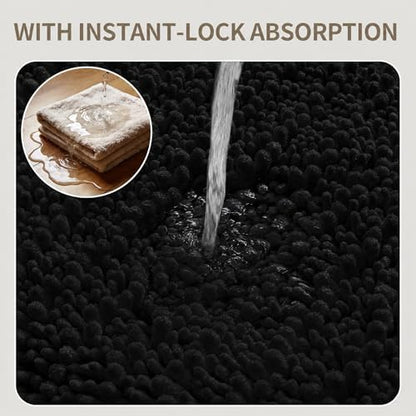 Bathroom Rugs Non Slip Washable 70x24, Extra Thick Soft Chenille Absorbent Bath Mat, High Density Barrier Non Slip Backing, Quick Dry Plush Shaggy Floor Carpet for Tub&Shower, Black