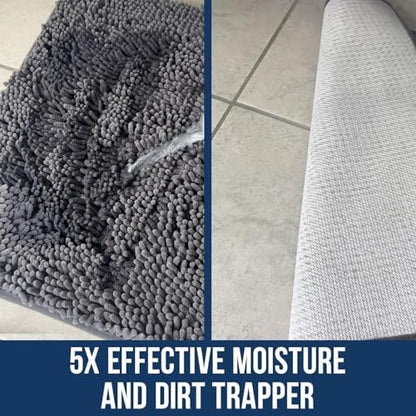 Muddy Mat® | Chenille Bathroom Rugs Quick Dry Microfiber Mats Non Slip Washable, Extra Thick, Soft and Highly Absorbent Bath Mats for Bathroom, Kitchen, and Shower Floor - Grey 36"x60"