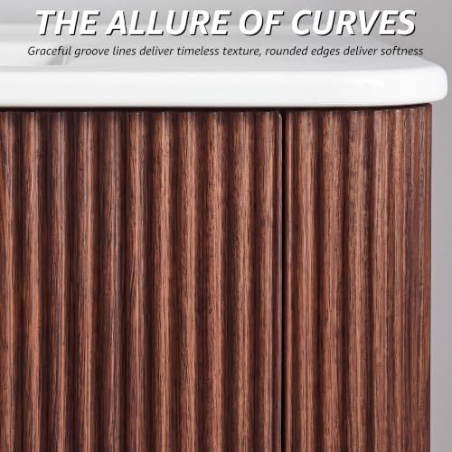 T4TREAM 36" Fluted Bathroom Vanity with Single Sink, Dark Walnut
