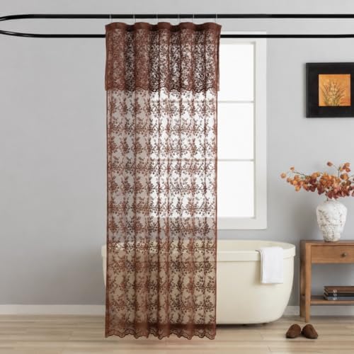 TUDECO Brown Lace Stall Shower Curtains for Narrow Bathroom, 36''W x 72''L
