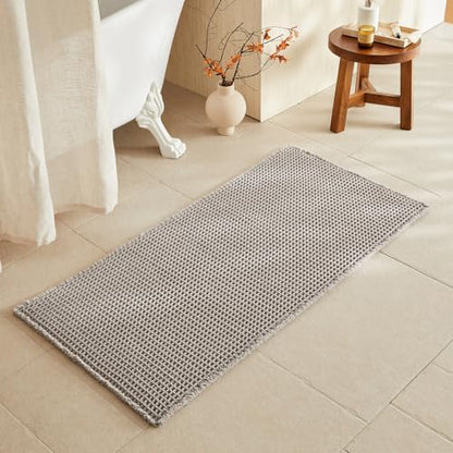 TYUU Waffle Bath Mat, Boho Bathroom Rugs Non Slip, 48x24 Light Grey