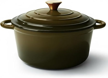 Vintage Style 4.5 Quart Dutch Oven Pot with Lid, Non Stick Enameled Cast Iron Dutch Oven for Bread Baking, Heavy-Duty, Oven Safe Ceramic Cookware Up to 500°F for Baking, Braising, Stews, Roasting, Golden Green