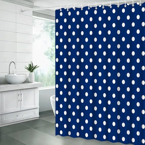 Polka Dot Shower Curtain Blue White Retro Spot Vintage Fabric Decorative Bathroom Curtains with Hooks,60" Wx70 H