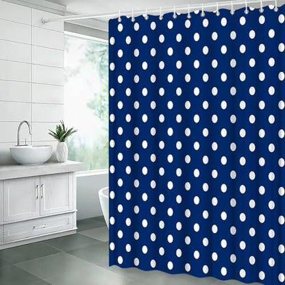 Polka Dot Shower Curtain Blue White Retro Spot Vintage Fabric Decorative Bathroom Curtains with Hooks,75" Wx70 H