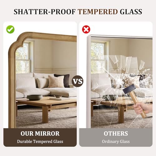 WallBeyond 30" x 36" Wood Bathroom Mirror for Wall Mounted, Rustic Rounded Corner Wood Frame Wall Mirror for Entryway, Living Room or Bedroom Home Decorative, Natural