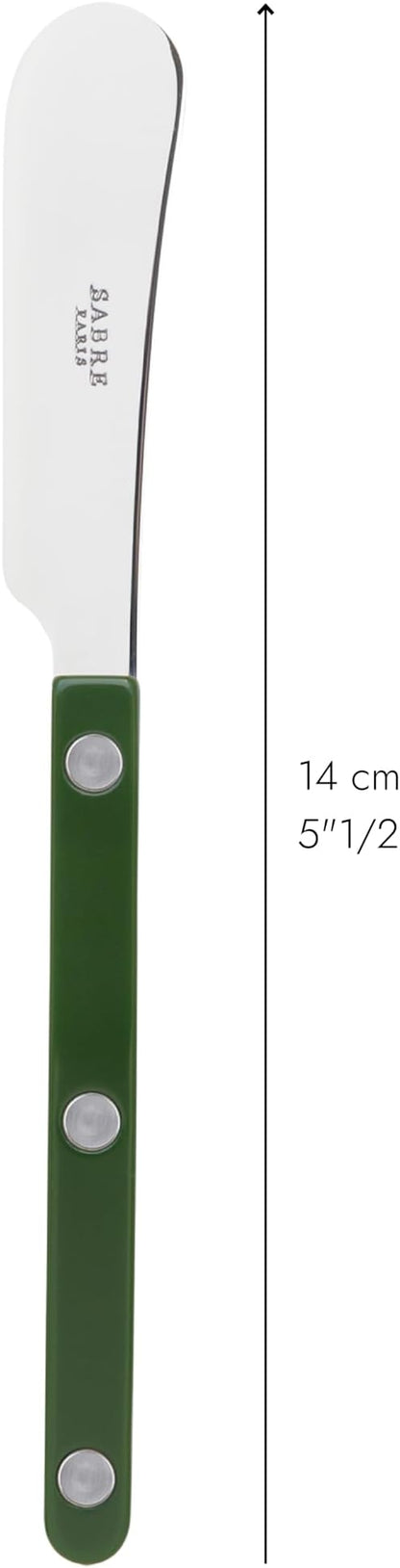 Sabre Paris - Set of 2 Spreader Knives 5.5 inches - Bistrot Collection - Perfect for Butter, Tapenades, Spreads - Stainless Steel & Nylon - Dishwasher Safe - Green - Brilliant Finish