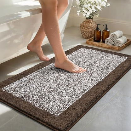 48x24 Long Bathroom Rugs Non Slip Washable, Soft Absorbent Bath Mat Brown
