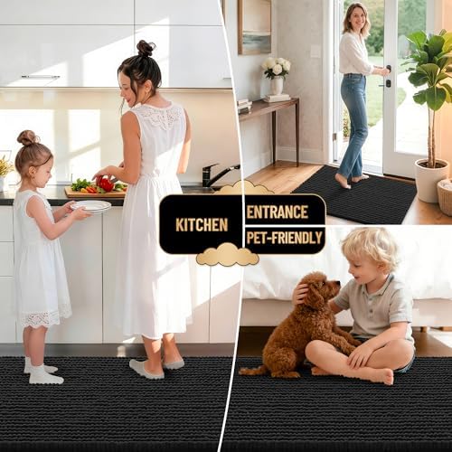 OLANLY Thick Chenille Large Bathroom Rugs 40x32, Absorbent Bath Mat, Black