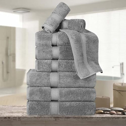 Superior Egyptian Cotton 800 GSM Plush & Absorbent, 9 Piece Set, Charcoal