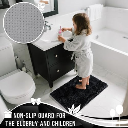 Yimobra Long Bathroom Rugs Runner 60x24 Inch, Extra Thick Soft Absorbent Chenille Bath Mat, Non Slip Machine Washable, Quick Dry Bath Rugs for Bathroom Floor, Tub and Shower, Black