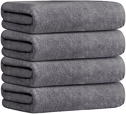 JML Microfiber Bath Towel Set, 27" x 55", 4 Pack, Grey