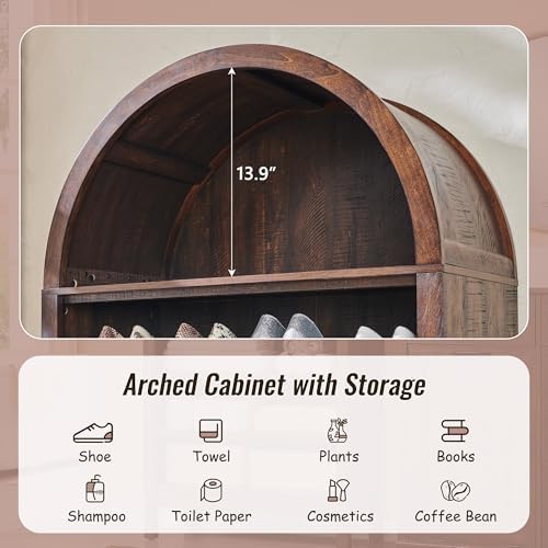 IFBUY 71" Tall Arched Bathroom Storage Cabinet, 7-Tier Modern Farmhouse Storage Cabinet with Adjustable Shelves, Wood Freestanding Cabinet for Bathroom, Living Room, Entryway, Hallway-Brown