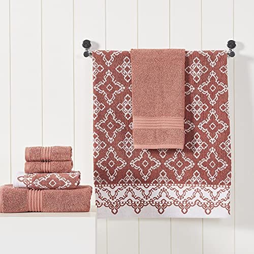 Modern Threads Charlize 6-Piece 100% Cotton Towel Set – Reversible Yarn Dyed Jacquard & Solid – Includes 2 Bath Towels, 2 Hand Towels, 2 Washcloths – Absorbent, Quick Dry, Soft & Durable – Clay