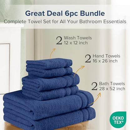 Comfort Spaces 6 Pc Towel Set, 100% Cotton Zero Twist, Indigo Navy Blue