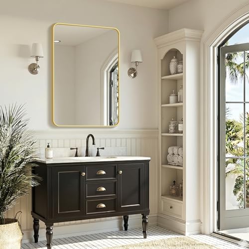 FICTOR Bathroom Mirror for Over Sink, 24"x36" Vanity Mirror for Wall, Gold