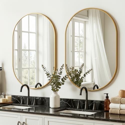 Oval Bathroom Mirror for Over Sink, 2 Pack 24"x36" Gold Wall Mirror