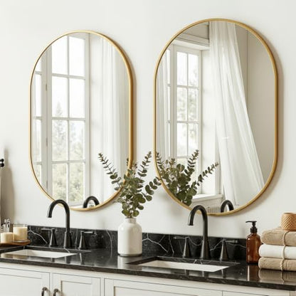 Oval Bathroom Mirror for Over Sink, 2 Pack 24"x36" Gold Wall Mirror