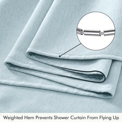 ANRODUO Fog Blue Linen Textured Fabric Shower Curtain Set - W72xL84