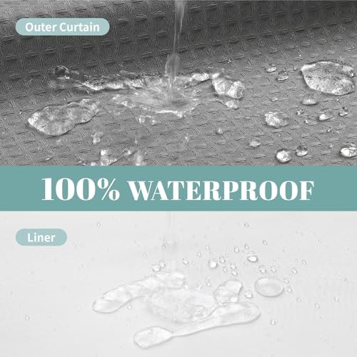 eachope No Hook Waffle Shower Curtain with Snap-in Liner, 71x80 Inch, Grey