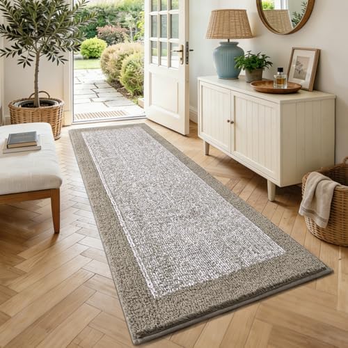 70x24 Long Bathroom Rugs Non Slip Washable, Soft Absorbent Bath Mat Greige