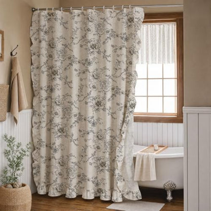 Farmhouse Floral Ruffle Shower Curtain for Bathroom