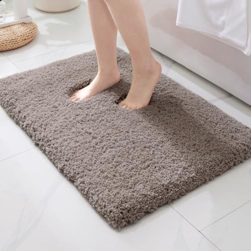 ILANGO Camel Bathroom Rugs 36" × 24" Non Slip & Super Absorbent Extra Thick Soft, Washable Bath Mat for Floor, Microfiber Plush Shaggy Bath Rug with Tub for Bathtub Shower Room Sink