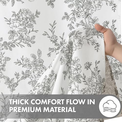 Extra Long Black Floral Shower Curtain W72*L84 Inches Long