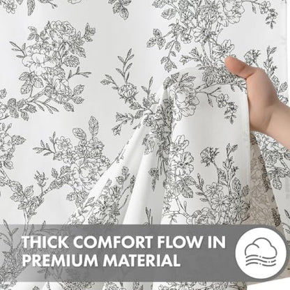 Extra Long Black Floral Shower Curtain W72*L84 Inches Long