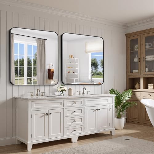 FORBATH Bathroom Mirror 36x40 Inch, Large Rectangular Wall Mirror with Black Aluminum Frame, Rounded Corners, Horizontal or Vertical Mount for Bathroom, Bedroom, Entryway
