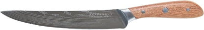 Swiss Diamond Carving Knife, German Steel with Carbonized Ash Wood, Full Tang Handle, Damascus Blade Chef Knives Professional Grade, 55+2 Rockwell Hardness, 8 Inch
