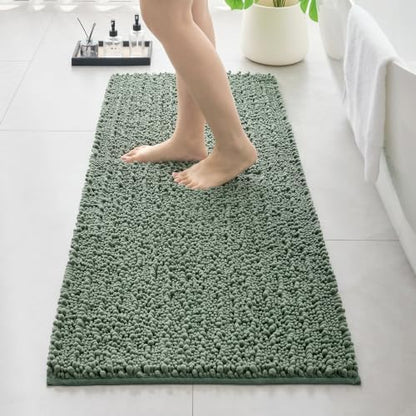 Bathroom Rugs Non Slip Washable 70x24, Extra Thick Soft Chenille Absorbent Bath Mat, High Density Barrier Non Slip Backing, Quick Dry Plush Shaggy Floor Carpet for Tub&Shower, Sage Green