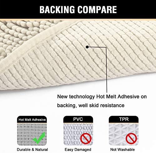 H.VERSAILTEX Bath Mat Bathroom Rug Bath Rugs for Bathroom Non Slip Bath Mats Extra Thick Chenille Rug 17" x 24" Absorbent Soft Shaggy Washable Dry Fast Plush Rugs for Bathtubs - Cream