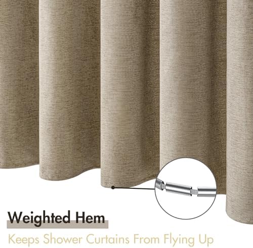 MIULEE Linen Fabric Shower Curtain Khaki W72*L78 12 Metal Hooks