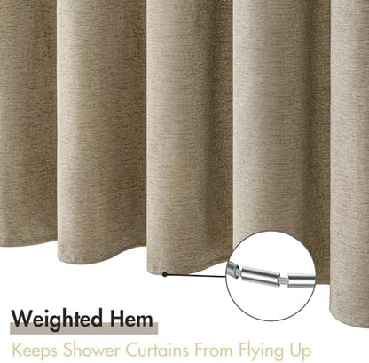 MIULEE Linen Fabric Shower Curtain Khaki W72*L78 12 Metal Hooks