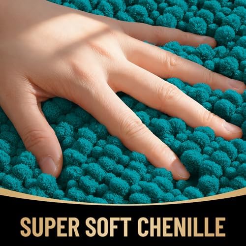OLANLY Thick Chenille Absorbent Bathroom Rugs Mat 36x24, Deep Lake