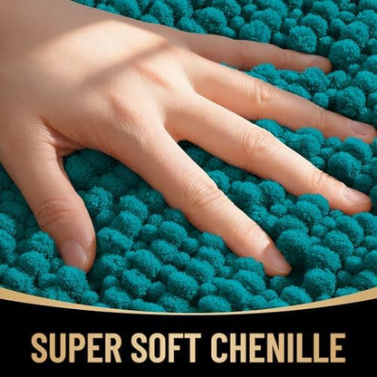 OLANLY Thick Chenille Absorbent Bathroom Rugs Mat 30x20, Deep Lake