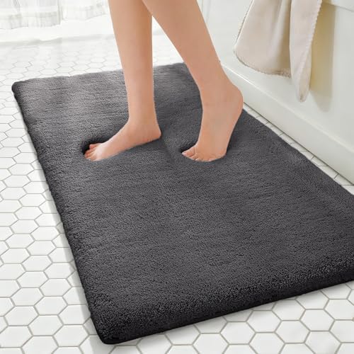 MINIDEAR Bathroom Rugs 60x20 Volcanic Gray - Thick Memory Foam Bath Mat, Ultra Soft & Plush Fluffy, Non-Slip, Quick Dry, Absorbent Washable Floor Microfiber Mat for Tub, Home Decor Accessories