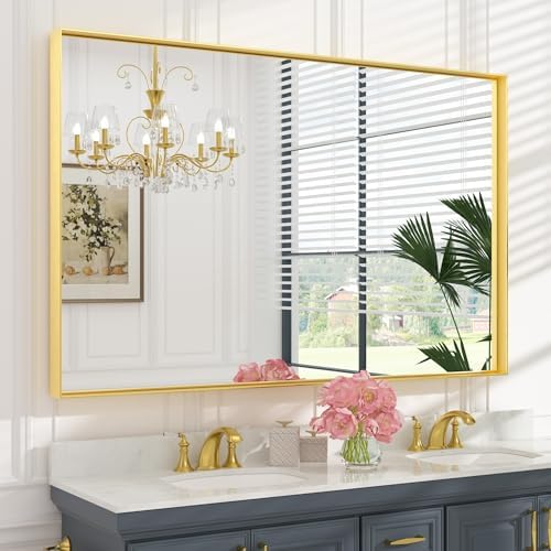 Keonjinn 60x40 Inch Gold Bathroom Mirror for Over Sink, Rectangular