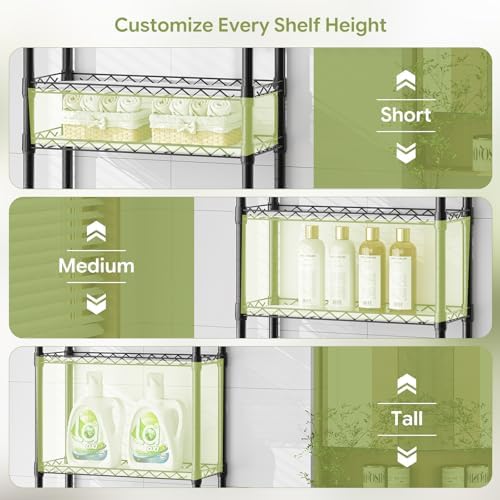Simple Trending 4 Tier Over The Toilet Storage Rack, Bathroom Organizers and Storage Over Toilet with Adjustable Shelf and Basket, (Black)