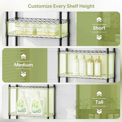 Simple Trending 4 Tier Over The Toilet Storage Rack, Bathroom Organizers and Storage Over Toilet with Adjustable Shelf and Basket, (Black)