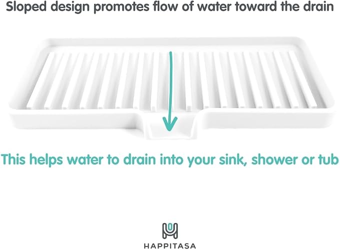 Silicone Soap Dish Tray and Sponge Holder with Drain Chute, Rectangular, Kitchen and Bathroom Sink Organizer (Light Grey, 9"x3.5")