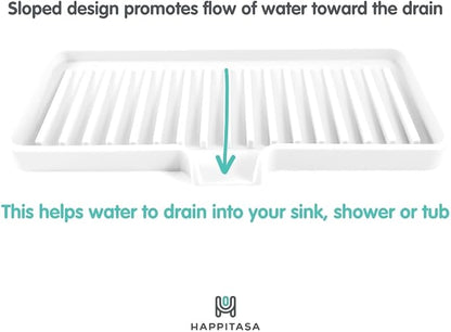 Silicone Soap Dish Tray and Sponge Holder with Drain Chute, Rectangular, Kitchen and Bathroom Sink Organizer (Light Grey, 9"x3.5")
