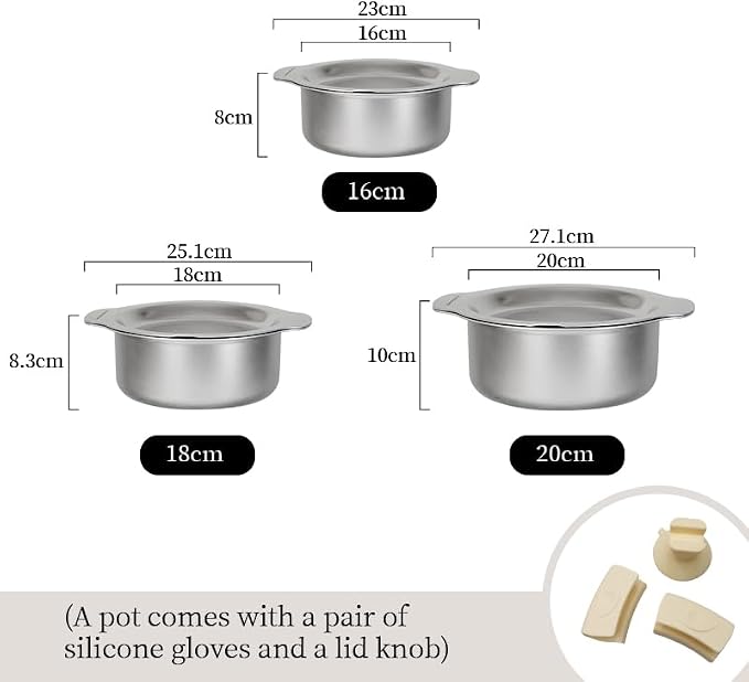 6-Piece Stainless Steel Cookware Set, 304 Food-Grade Nesting Pots and Dual-Use Lids, Stackable Space-Saving Design, All Cooktops Compatible, for Cooking, Baking and Serving