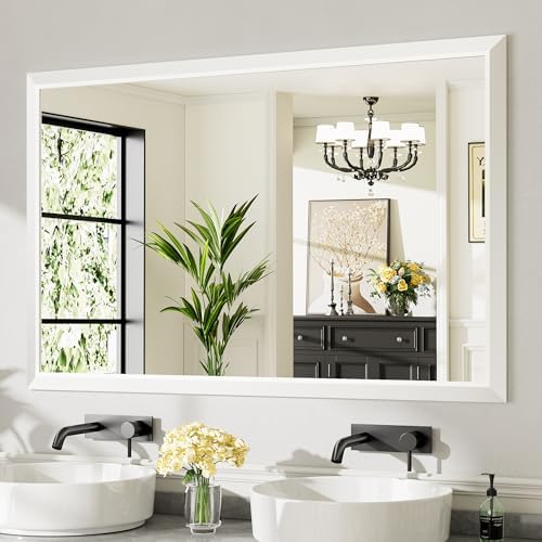 Briivue Bathroom Wall Mirror, White Metal Frame, 55x36 Inch
