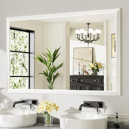 Briivue Bathroom Wall Mirror, White Metal Frame, 55x36 Inch