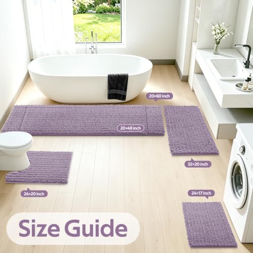 ACCUMTEK Upgrade Luxury 2 Piece Lavender Toilet Bathroom Rug Mat 32"x20"+24"x17", Ultra Soft Thick Absorbent Bath Mats, Non Slip Chenille Toilet Mat for Bathroom, Bedroom, Kitchen, Shower, Tub