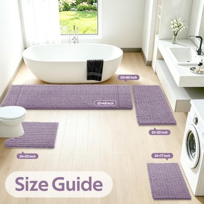 ACCUMTEK Upgrade Luxury 2 Piece Lavender Toilet Bathroom Rug Mat 60"x20"+32"x20", Ultra Soft Thick Absorbent Bath Mats, Non Slip Chenille Toilet Mat for Bathroom, Bedroom, Kitchen, Shower, Tub
